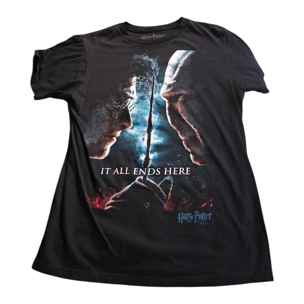 Harry Potter Deathly Hallows Shirt Women M Top It All Ends Here Movie Tshirt